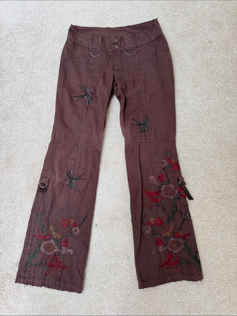 Carmar Chocolate Y2K Embroidered Cargo Pants